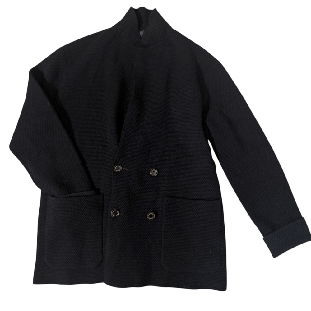 Ralph Lauren Purple Label Navy Knit Double Breasted Blazer Cardigan Size Medium
